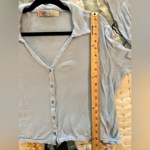 FREE PEOPLE XS FP Beach Ribbed Cropped Oversized Top